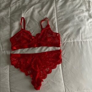 Red Lace Bralette and Panty Set